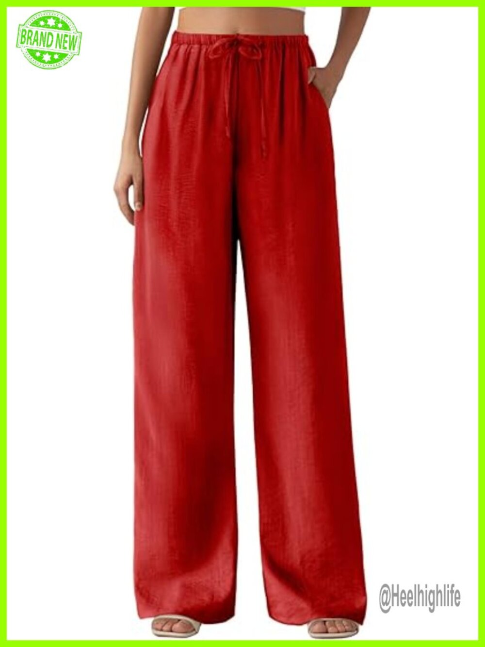 Women's Wide Leg Palazzo Pants with Pockets Elastic Waist Drawstring Rayon Blend